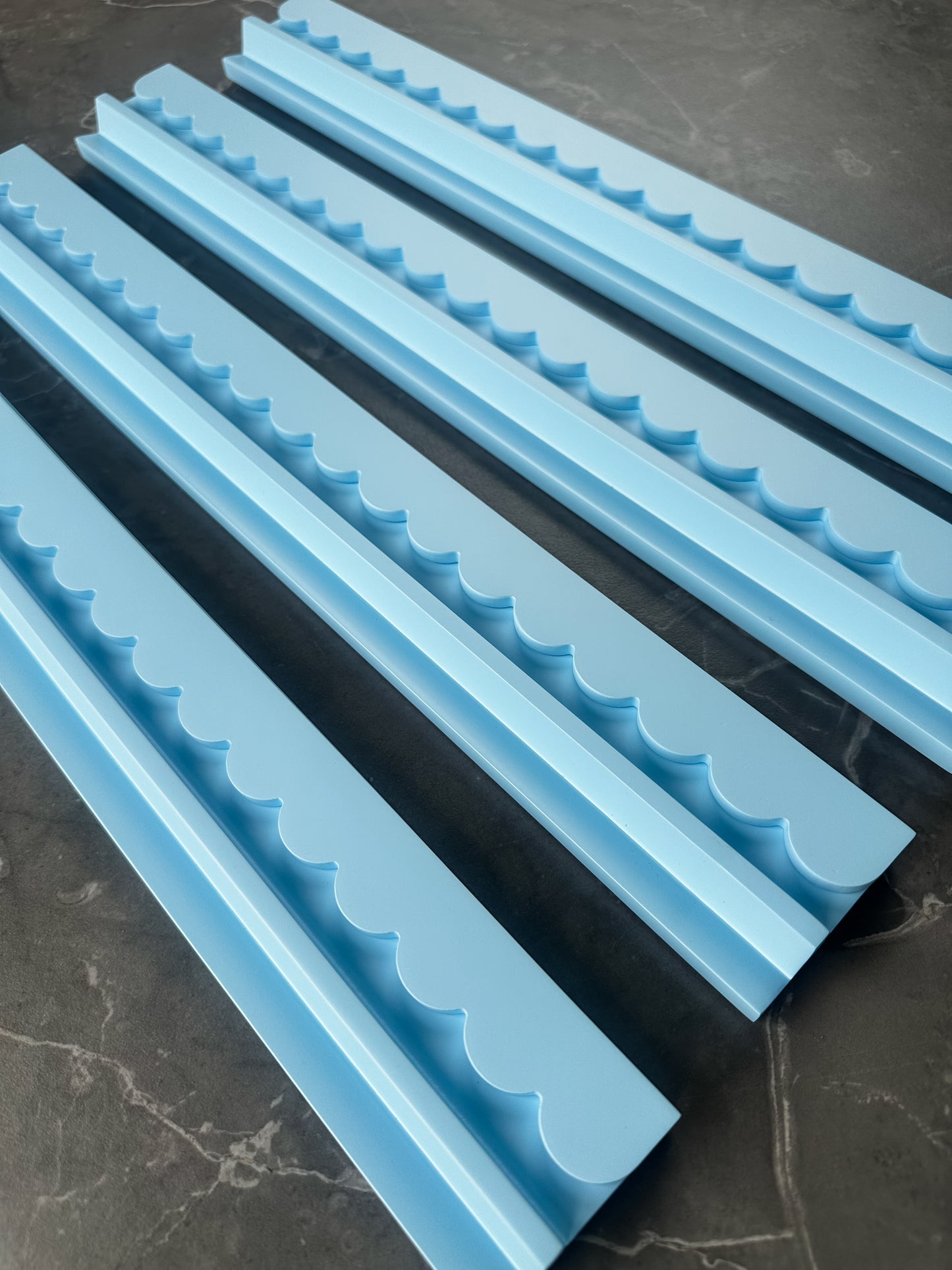 Baby Blue Wooden Racks with Scalloped Pushers