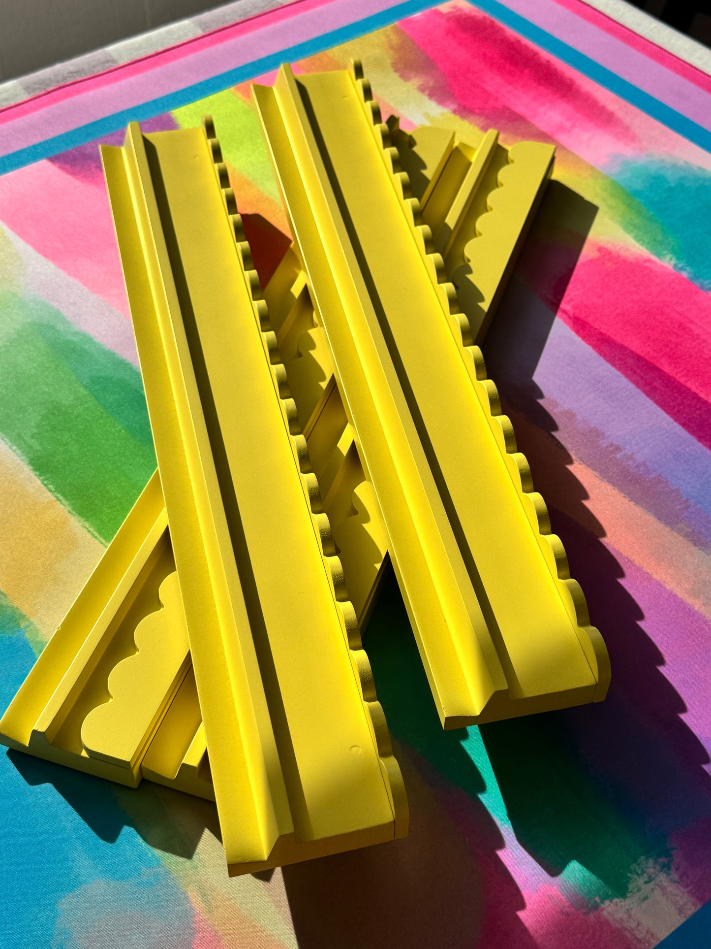 Butter Yellow Wooden Racks with Scalloped Pushers