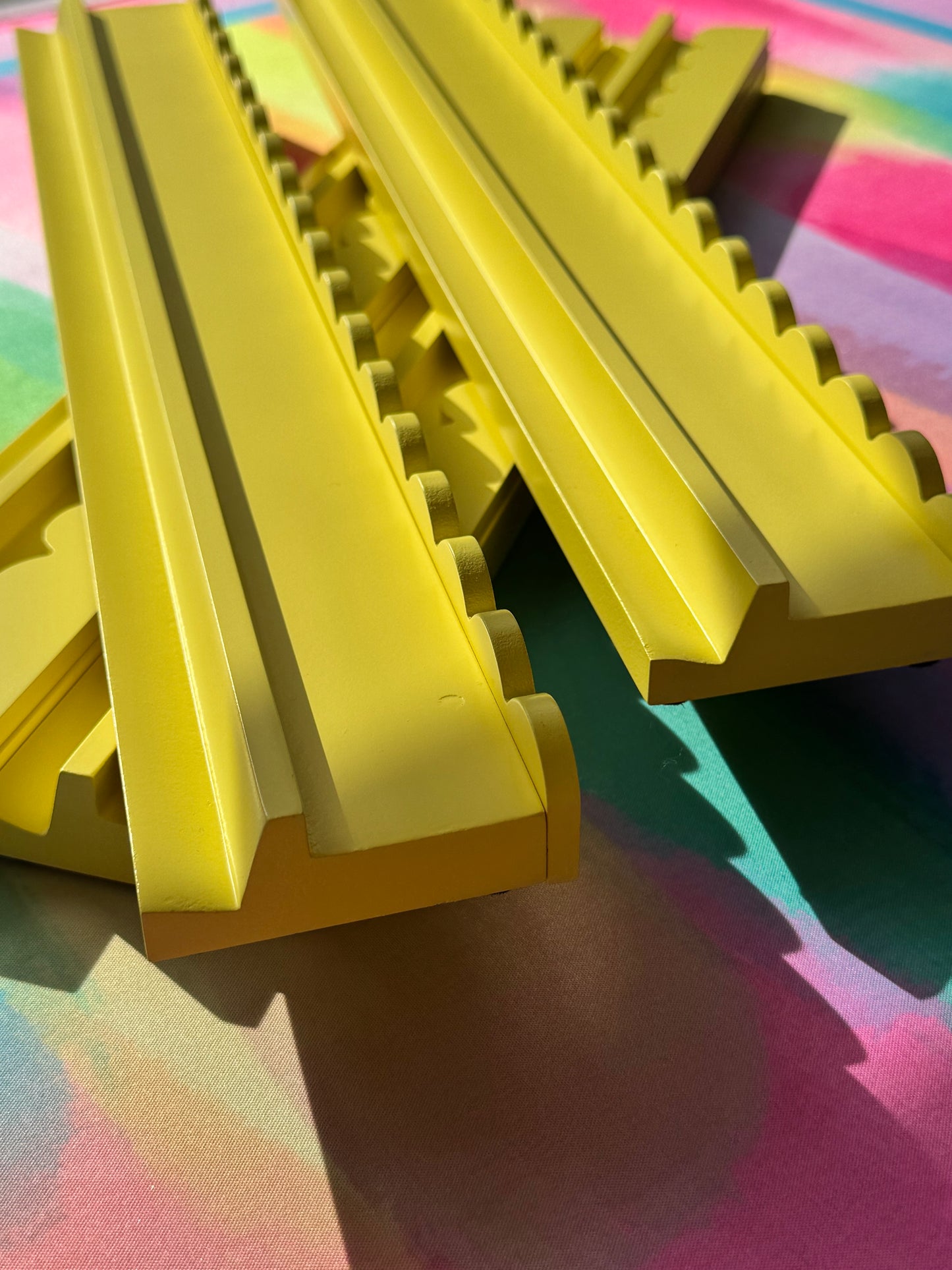 Butter Yellow Wooden Racks with Scalloped Pushers