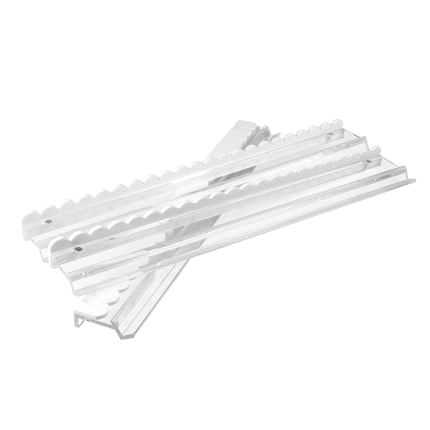 {PRE-ORDER} Scalloped White and Clear Acrylic Rack and Pusher Set of 4